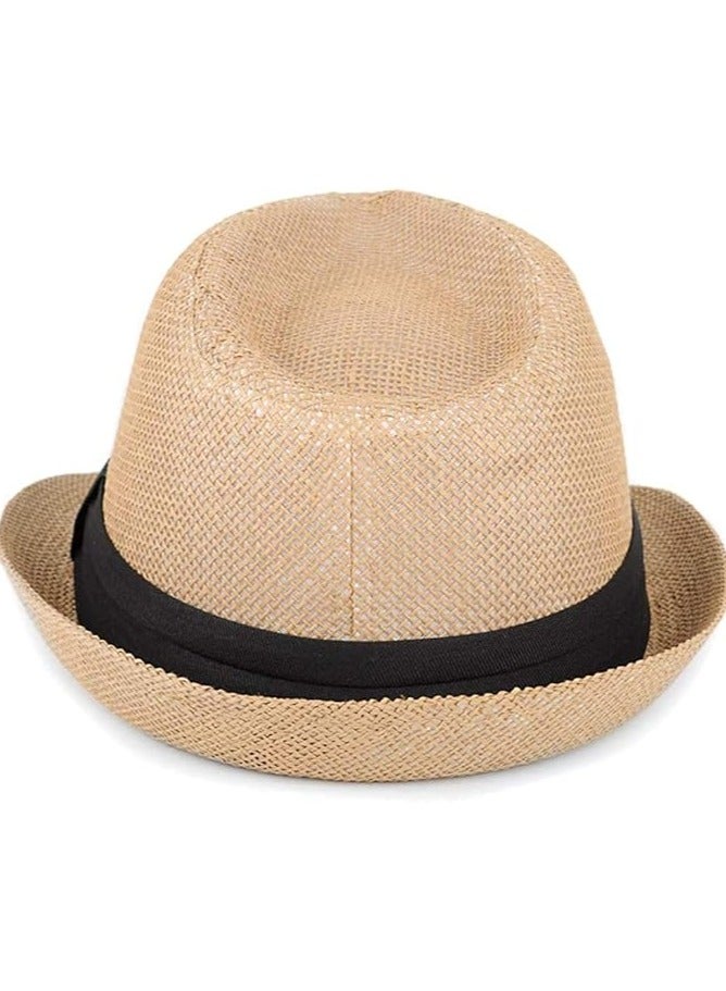 Straw Hat, Fashionable Unisex Straw Hat with Contrast Ribbon and Curly Brim for Men , Panama Jazz Hat Cap  - Image 3