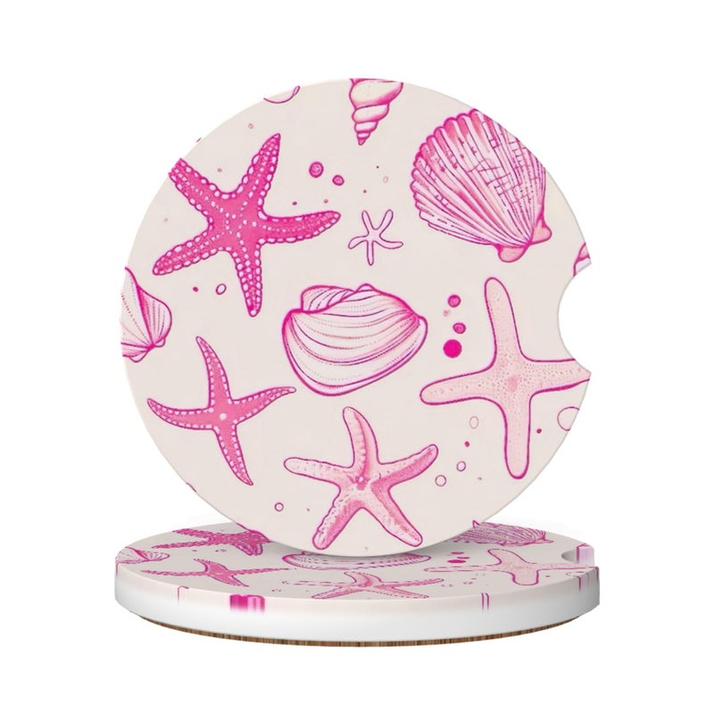 CTVSLFU Absorbent Car Coasters for Cup Holders 2 Pack Universal Anti Slip Ceramic Cup Coaster for Women Men 256 Inch Car Interior Accessories Pink Sea Shell 014 - Image 3