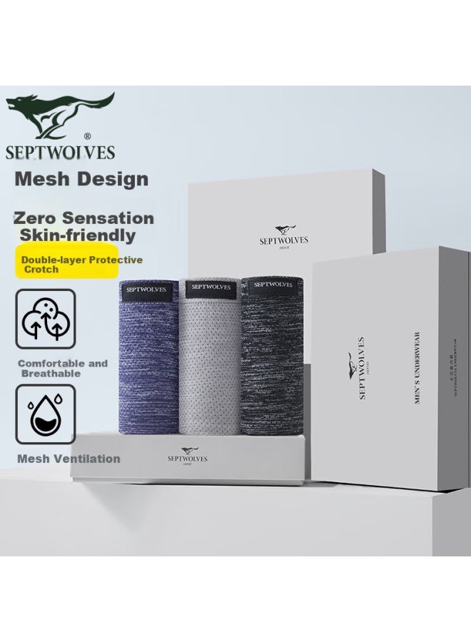 Septwolves Men's Ice Silk Breathable Mesh Boxer Briefs Shorts Low Waist Men's Underwear Men's Four-corner Pants - Image 1