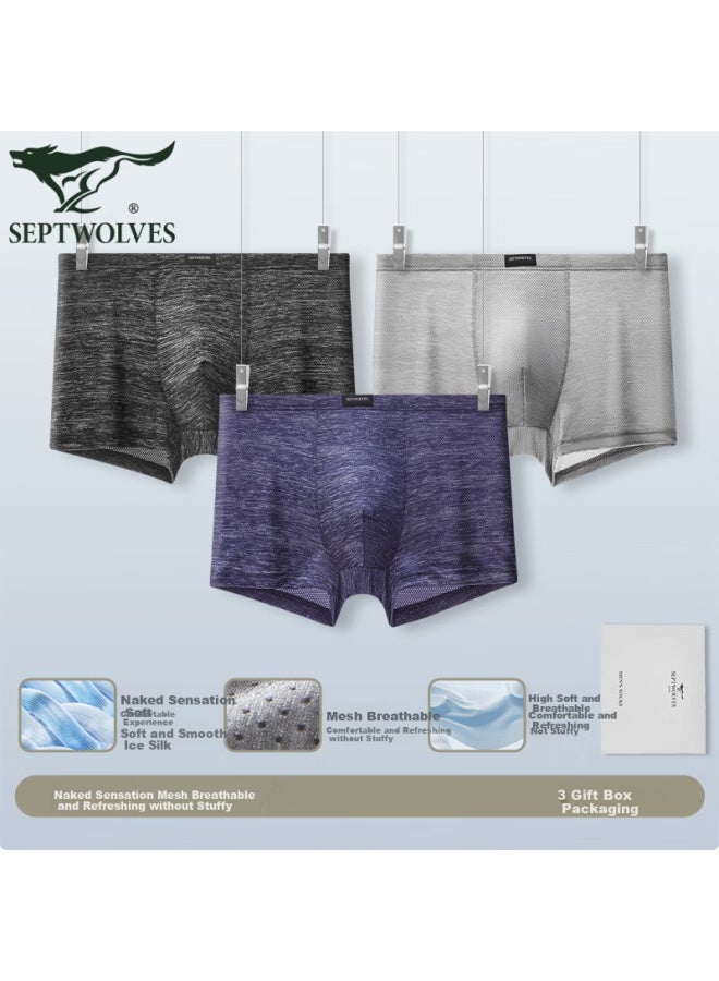 Septwolves Men's Ice Silk Breathable Mesh Boxer Briefs Shorts Low Waist Men's Underwear Men's Four-corner Pants - Image 2