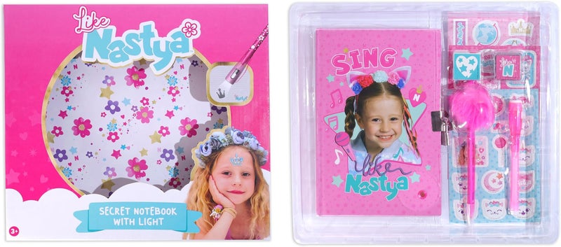 لايك ناستيا مجموعة دفاتر مضيئة على غرار “Nastya Secret Light-Up”؛ دفتر يمكن قفله، قلم سحري، ختم، ملصقات، قلم مزين، مستلزمات كتابة ممتعة للأطفال من عمر 3 سنوات فما فوق؛ مجموعة كتابة مبتكرة للمدارس - Image 1