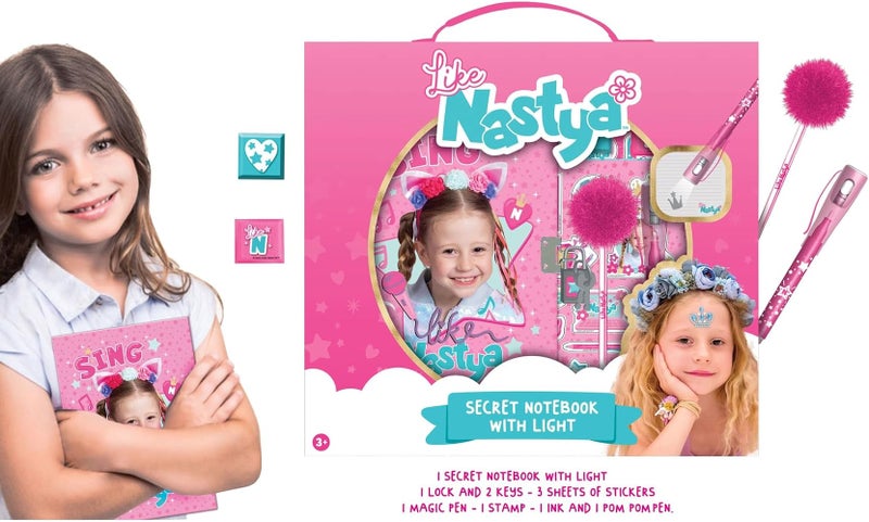 لايك ناستيا مجموعة دفاتر مضيئة على غرار “Nastya Secret Light-Up”؛ دفتر يمكن قفله، قلم سحري، ختم، ملصقات، قلم مزين، مستلزمات كتابة ممتعة للأطفال من عمر 3 سنوات فما فوق؛ مجموعة كتابة مبتكرة للمدارس - Image 3