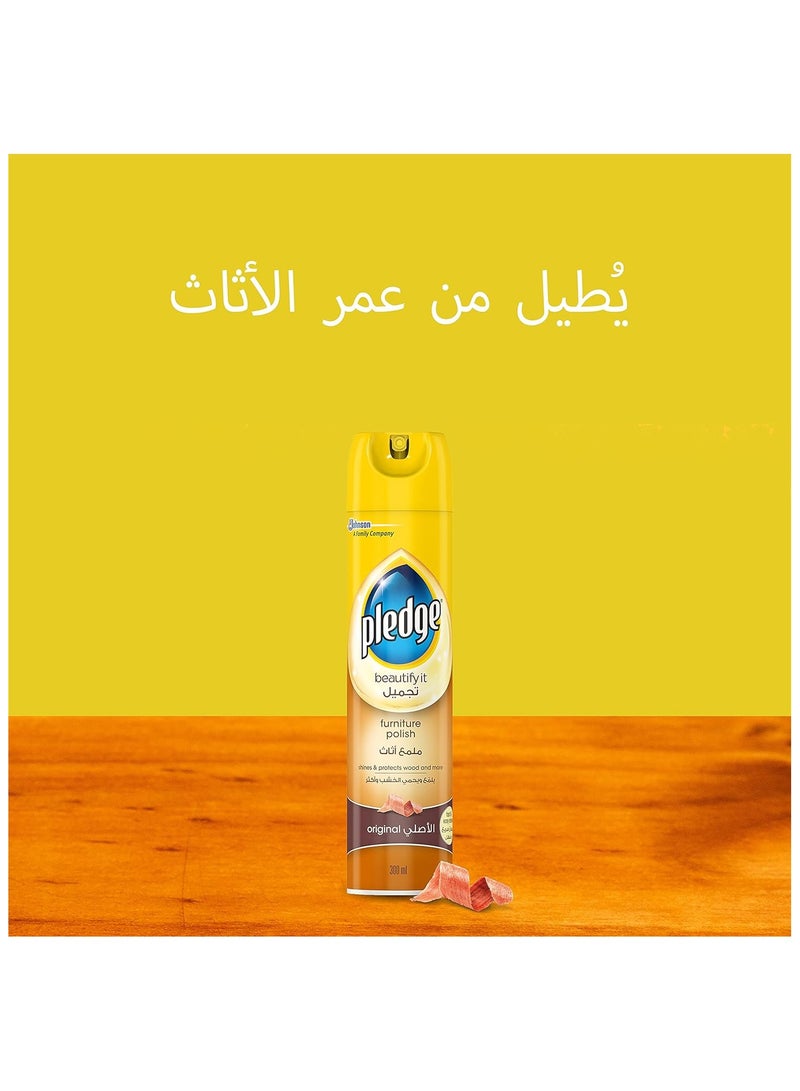 Pledge Furniture Polish and Cleaner Spray - Original Dust-Removing, Fingerprint-Erasing Formula for Multiple Sealed Surfaces - Leaves Protective Glossy Coating, 300ml - Image 2