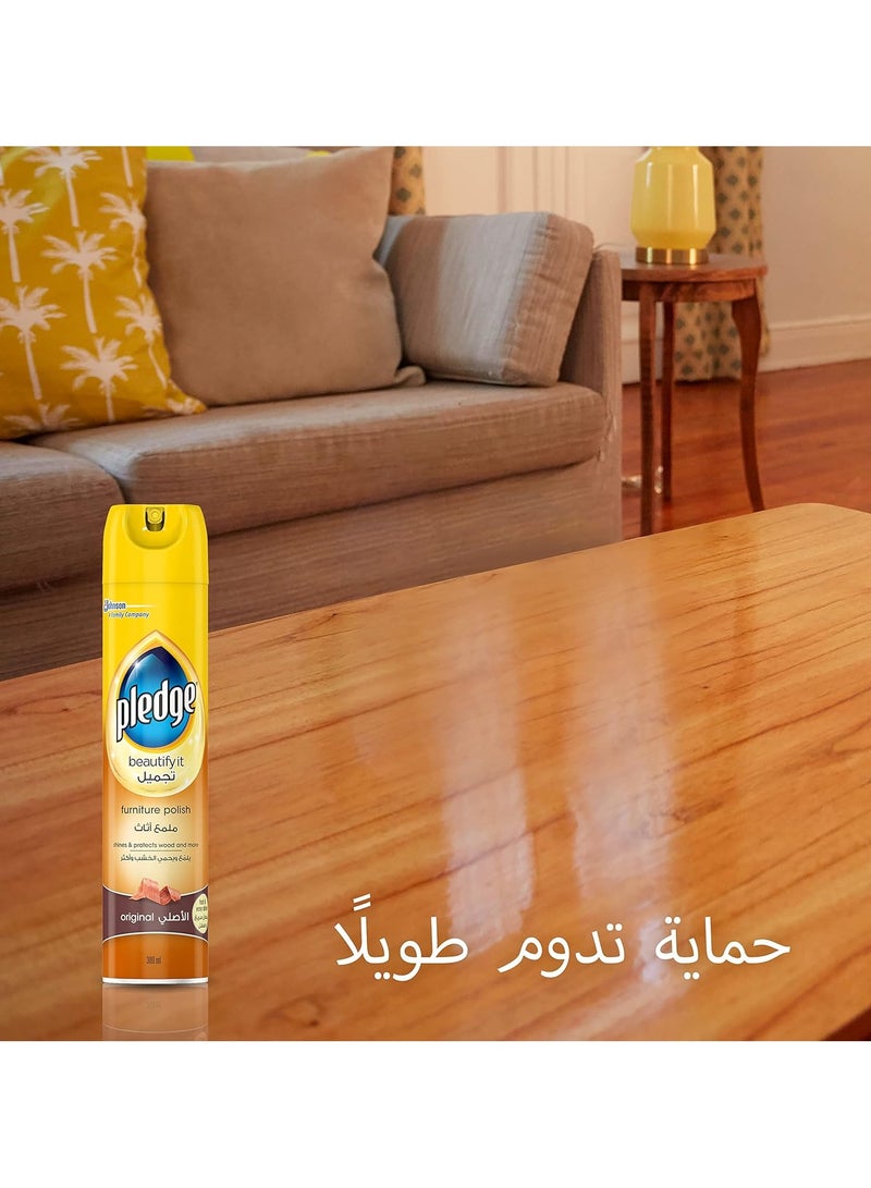Pledge Furniture Polish and Cleaner Spray - Original Dust-Removing, Fingerprint-Erasing Formula for Multiple Sealed Surfaces - Leaves Protective Glossy Coating, 300ml - Image 3
