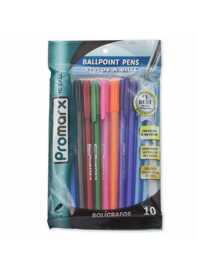 Promarx Fashion Stick Ballpoint Pens, 1.0 mm, Assorted Colored Ink, 10-Count - Image 1