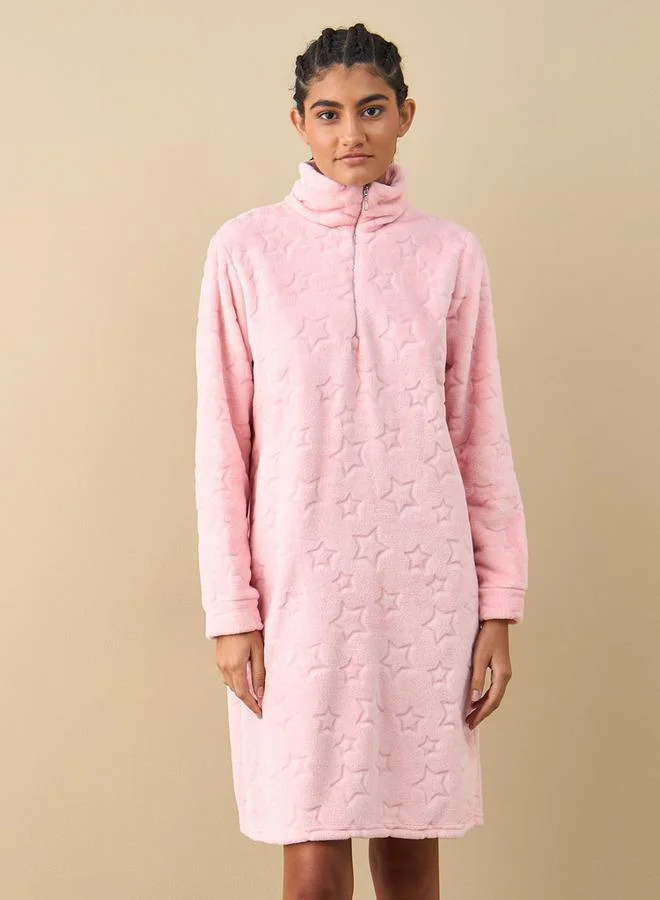 Splash FAV Textured Long Sleeves Sleepshirt with Half Zip Closure