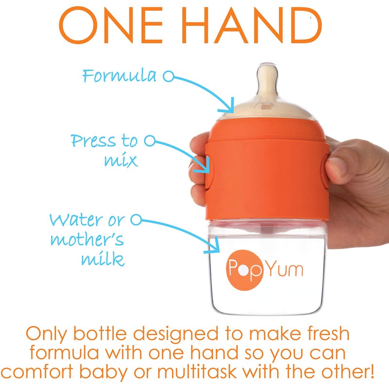 PopYum 9 oz Orange Anti-Colic Formula Making/Mixing/Dispenser Baby Bottles, 3-Pack with #2 Medium Flow Nipples, 260 ml, BPA-Free, Natural Latch - Image 2