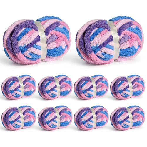 Waikxin 10 Pack Jumbo Chunky Yarn for Hand Knitting, Fluffy Chunky Chenille Yarn for Crocheting, Variegated Chunky Knit Baby Blanket Yarn, 240 yds /70.5 oz Super Bulky Yarn (Blue-Pink-Purple) - Image 1