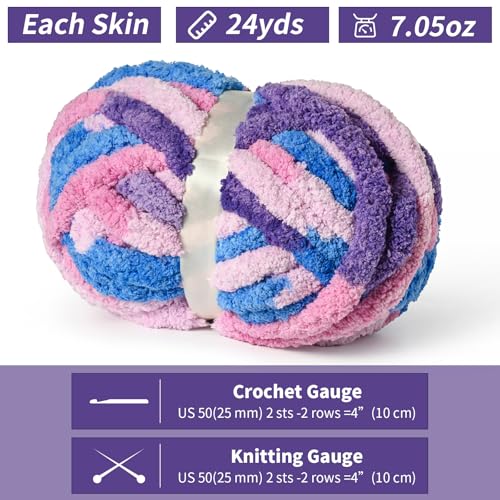 Waikxin 10 Pack Jumbo Chunky Yarn for Hand Knitting, Fluffy Chunky Chenille Yarn for Crocheting, Variegated Chunky Knit Baby Blanket Yarn, 240 yds /70.5 oz Super Bulky Yarn (Blue-Pink-Purple) - Image 2