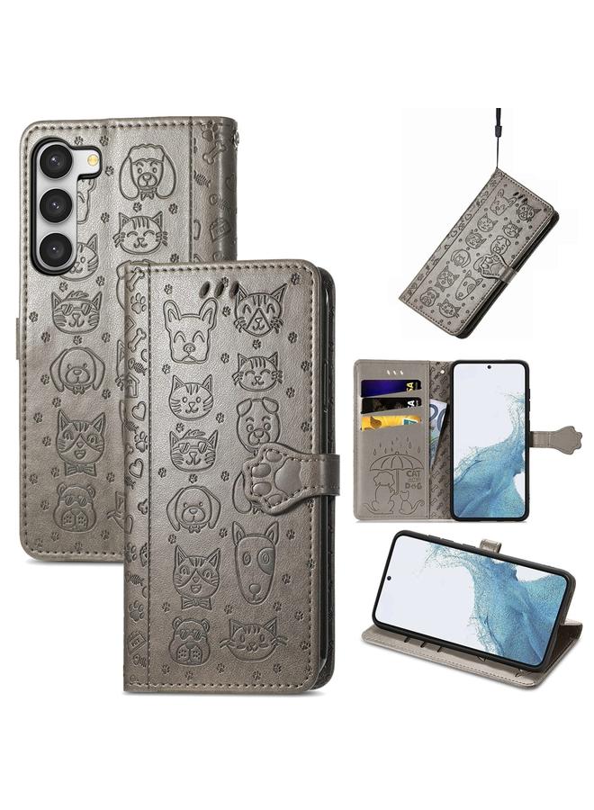 S-TOP Case For Samsung Galaxy S23 5G Cute Cat and Dog Embossed Leather Phone Case - Image 1