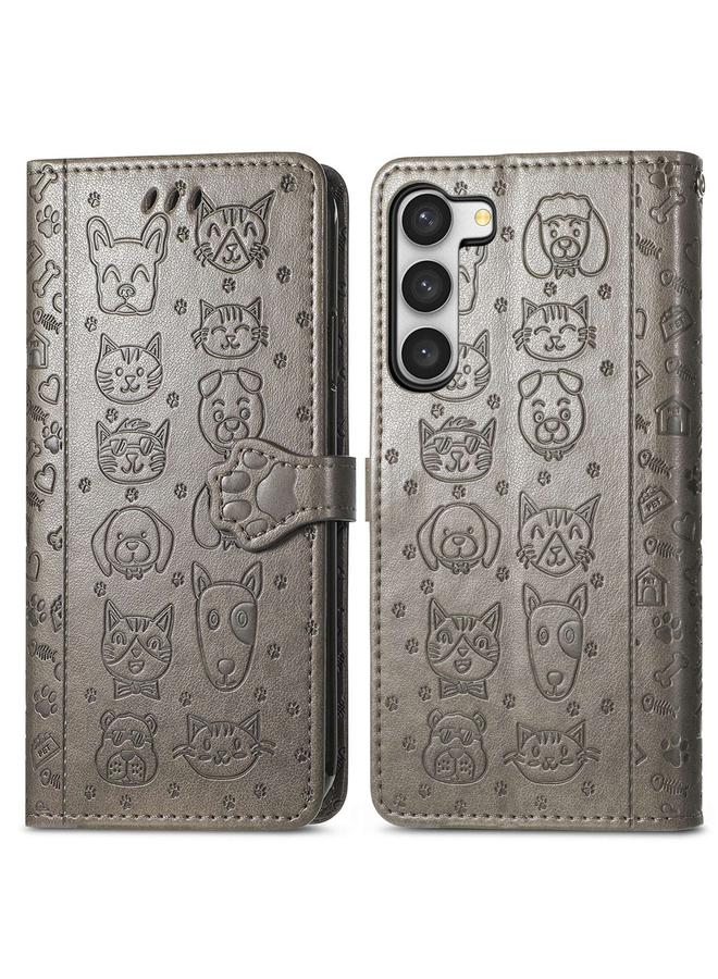 S-TOP Case For Samsung Galaxy S23 5G Cute Cat and Dog Embossed Leather Phone Case - Image 2