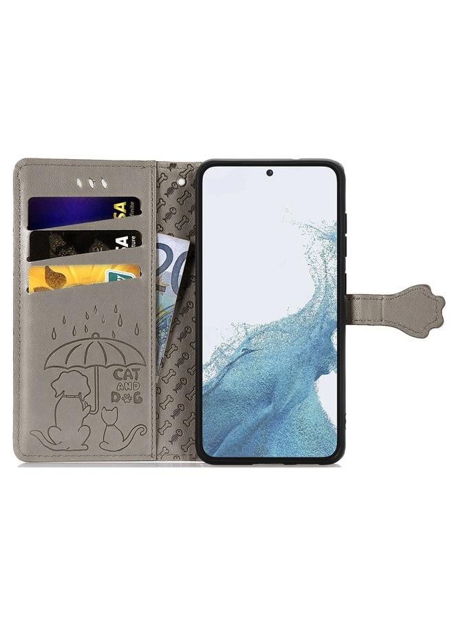 S-TOP Case For Samsung Galaxy S23 5G Cute Cat and Dog Embossed Leather Phone Case - Image 3