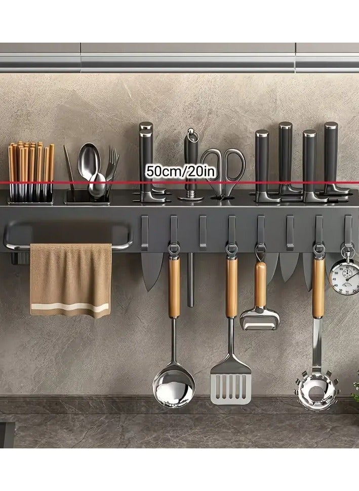 Wall-Mounted Kitchen Organizer Rack with Hooks – Space-Saving Carbon Steel Holder for Knives, Cutting Boards & Utensils – Durable Powder-Coated Finish  - Image 1