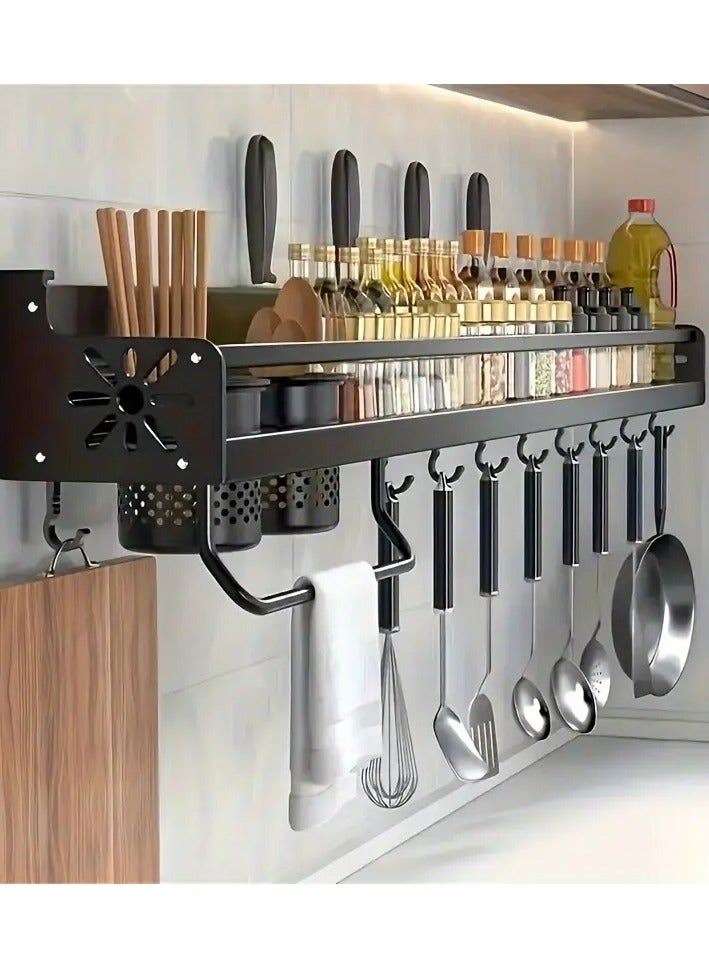 Wall-Mounted Kitchen Organizer Rack with Hooks – Space-Saving Carbon Steel Holder for Knives, Cutting Boards & Utensils – Durable Powder-Coated Finish  - Image 2