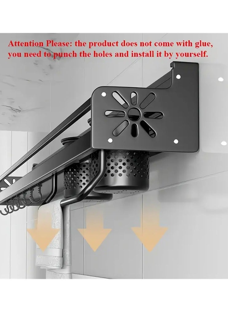 Wall-Mounted Kitchen Organizer Rack with Hooks – Space-Saving Carbon Steel Holder for Knives, Cutting Boards & Utensils – Durable Powder-Coated Finish  - Image 3
