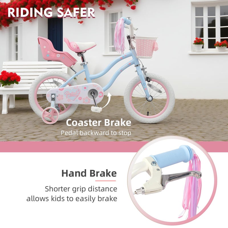 Glerc Petal Girls Bike, 12 Inch Kids Bike for Ages 2-4 Years Old, Princess Style Toddler Bike with Training Wheels & Basket & Streamers, Blue - Image 4