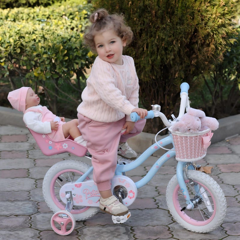 Glerc Petal Girls Bike, 12 Inch Kids Bike for Ages 2-4 Years Old, Princess Style Toddler Bike with Training Wheels & Basket & Streamers, Blue - Image 3
