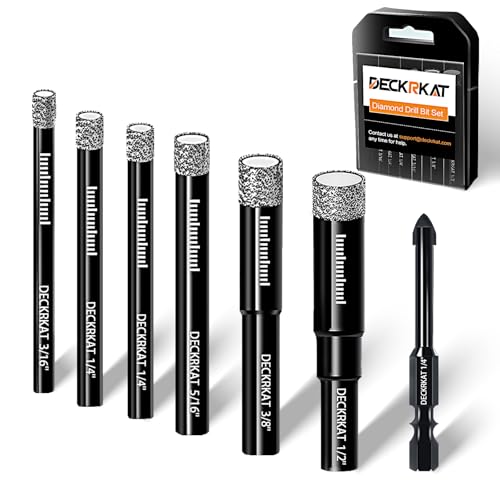 DECKRKAT 7-Piece Dry Diamond Drill Bits & Carbide Tile Drill Bit Set for Tile,Ceramic,Marble,Porcelain,Glass & Granite- 3/16", 1/4" (x2), 5/16", 3/8", 1/2" + 1/4" Masonry Bit - Image 1