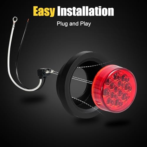 PVerandio 8Pcs 2.5" Red Round 13 LED Side Marker Clearance Lights with Light Grommet and 2-prong Wire Pigtail for Trailer Truck RV, Flush Mount, 12V, IP67 Waterproof - Image 5