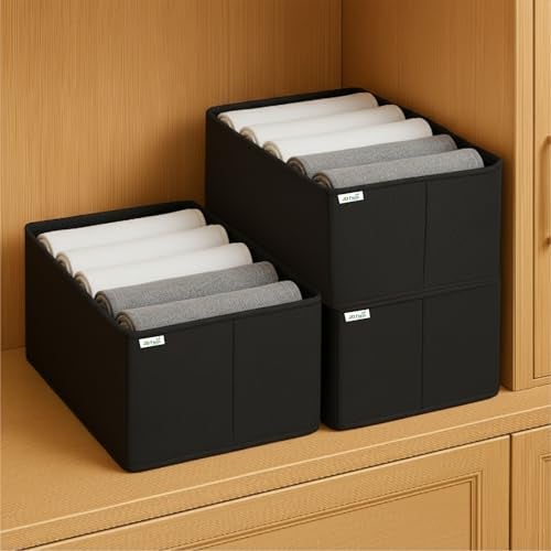 JD FRESH 5 Slot Non-Woven Fabric Clothing Storage Box/Foldable Wardrobe Organizer/Multipurpose Storage Organisers for clothes/Shirts/T-Shirts/Dress/Sweaters/Jeans (Pack of 3, Black) - Image 1