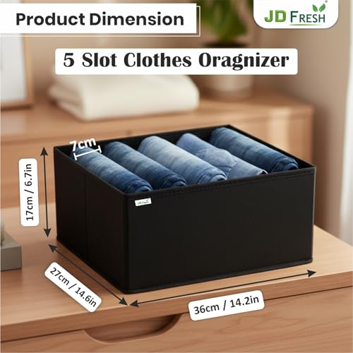 JD FRESH 5 Slot Non-Woven Fabric Clothing Storage Box/Foldable Wardrobe Organizer/Multipurpose Storage Organisers for clothes/Shirts/T-Shirts/Dress/Sweaters/Jeans (Pack of 3, Black) - Image 3