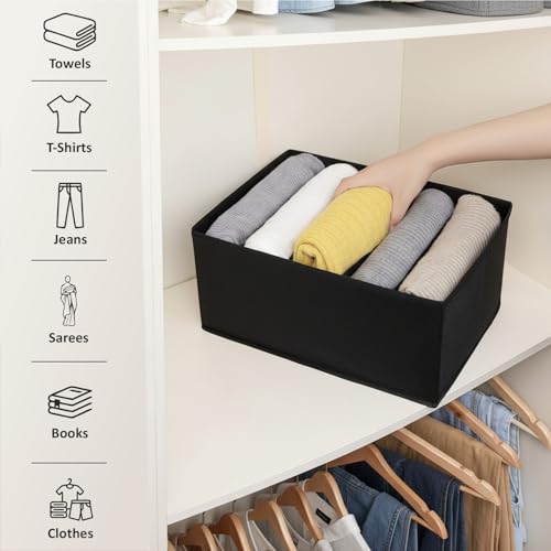 JD FRESH 5 Slot Non-Woven Fabric Clothing Storage Box/Foldable Wardrobe Organizer/Multipurpose Storage Organisers for clothes/Shirts/T-Shirts/Dress/Sweaters/Jeans (Pack of 3, Black) - Image 5