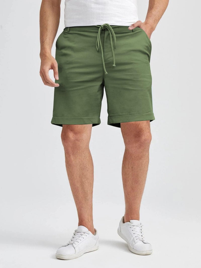ZIWOCH Men's Linen Casual Classic Shorts Elastic Waist Summer Beach Lightweight Board Slim-Fit with Pockets Army Green - Image 2