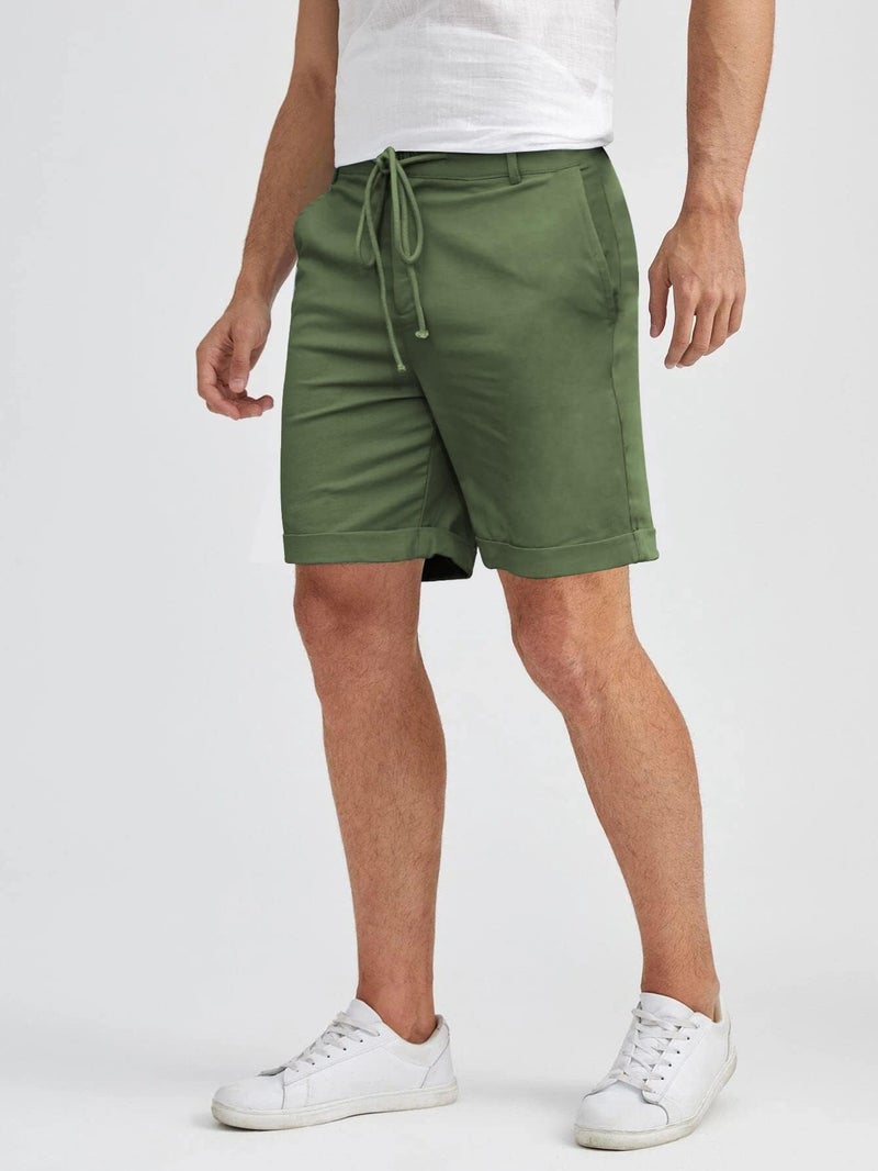 ZIWOCH Men's Linen Casual Classic Shorts Elastic Waist Summer Beach Lightweight Board Slim-Fit with Pockets Army Green - Image 3