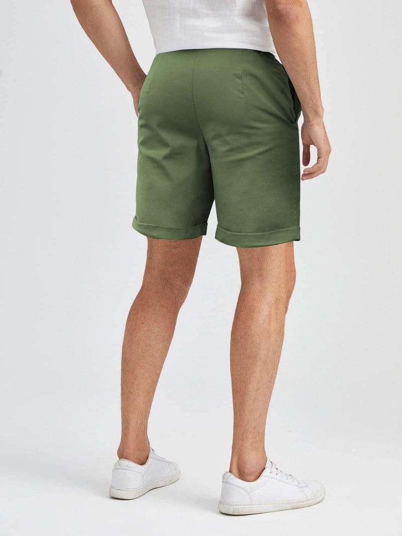 ZIWOCH Men's Linen Casual Classic Shorts Elastic Waist Summer Beach Lightweight Board Slim-Fit with Pockets Army Green - Image 4