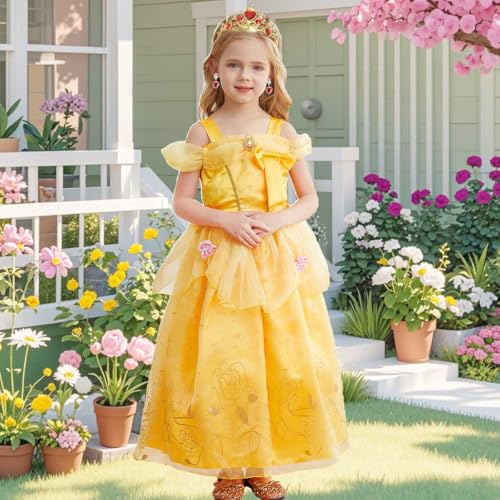 Luzlen Princess Costume for Girls Kids Belle Dress Halloween Cosplay Party Outfit Toddler Princess Dress Up, 4-5 Years(Label 120) - Image 2