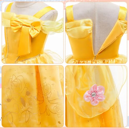 Luzlen Princess Costume for Girls Kids Belle Dress Halloween Cosplay Party Outfit Toddler Princess Dress Up, 4-5 Years(Label 120) - Image 5