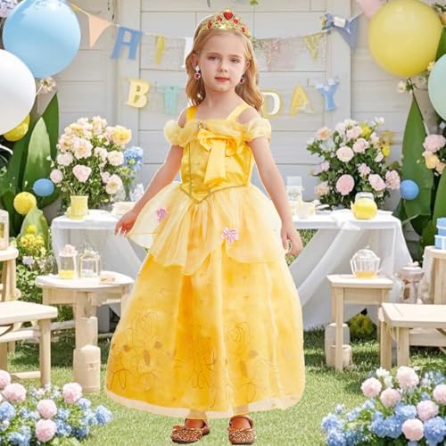 Luzlen Princess Costume for Girls Kids Belle Dress Halloween Cosplay Party Outfit Toddler Princess Dress Up, 4-5 Years(Label 120) - Image 4