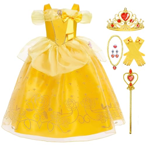 Luzlen Princess Costume for Girls Kids Belle Dress Halloween Cosplay Party Outfit Toddler Princess Dress Up, 4-5 Years(Label 120) - Image 1