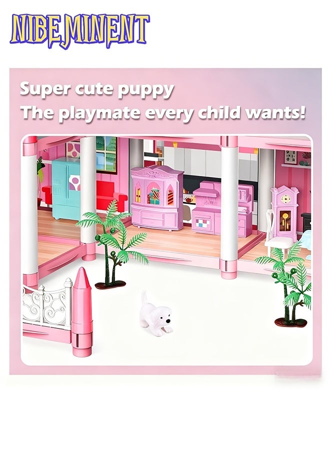 NIBEMINENT بيت دمى للفتيات، 4 طوابق و 14 غرفة، بيت أحلام للعب مع أضواء، ألعاب بناء DIY مع مطبخ، غرفة نوم، أثاث، حديقة، لعبة تعليمية فيلا كبيرة لتعزيز الإبداع والمهارات العملية، مثالية للهدايا - Image 5