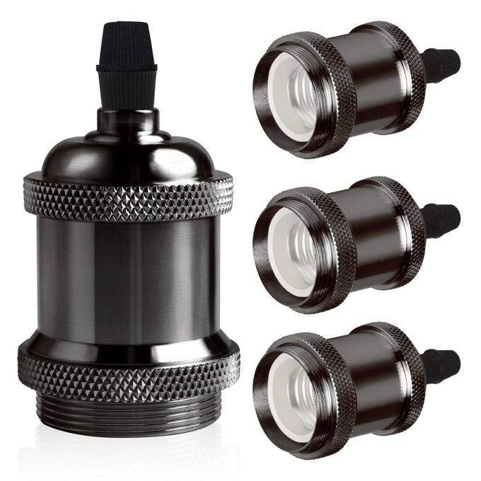 E26 VINTAGE LAMP SOCKET EDISON PENDANT LIGHT SOCKET REPLACEMENT ANTIQUE RETRO HANGING LAMP HOLDER FOR INDUSTRIAL DECORATIVE DIY LIGHTING 600 HEAT RESISTANT 4 PACKS COLOR PEARL BLACK
