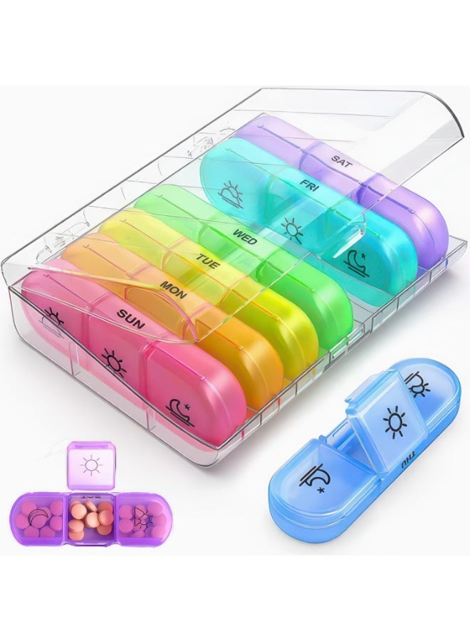 Portable Pill Organizer 3 Times a Day for 1 Week (Multicolor) – Light Proof Pill Case with Large Compartments – Travel Friendly Medicine Organizer for Vitamins, Fish Oils, Medication & Supplements - Image 1
