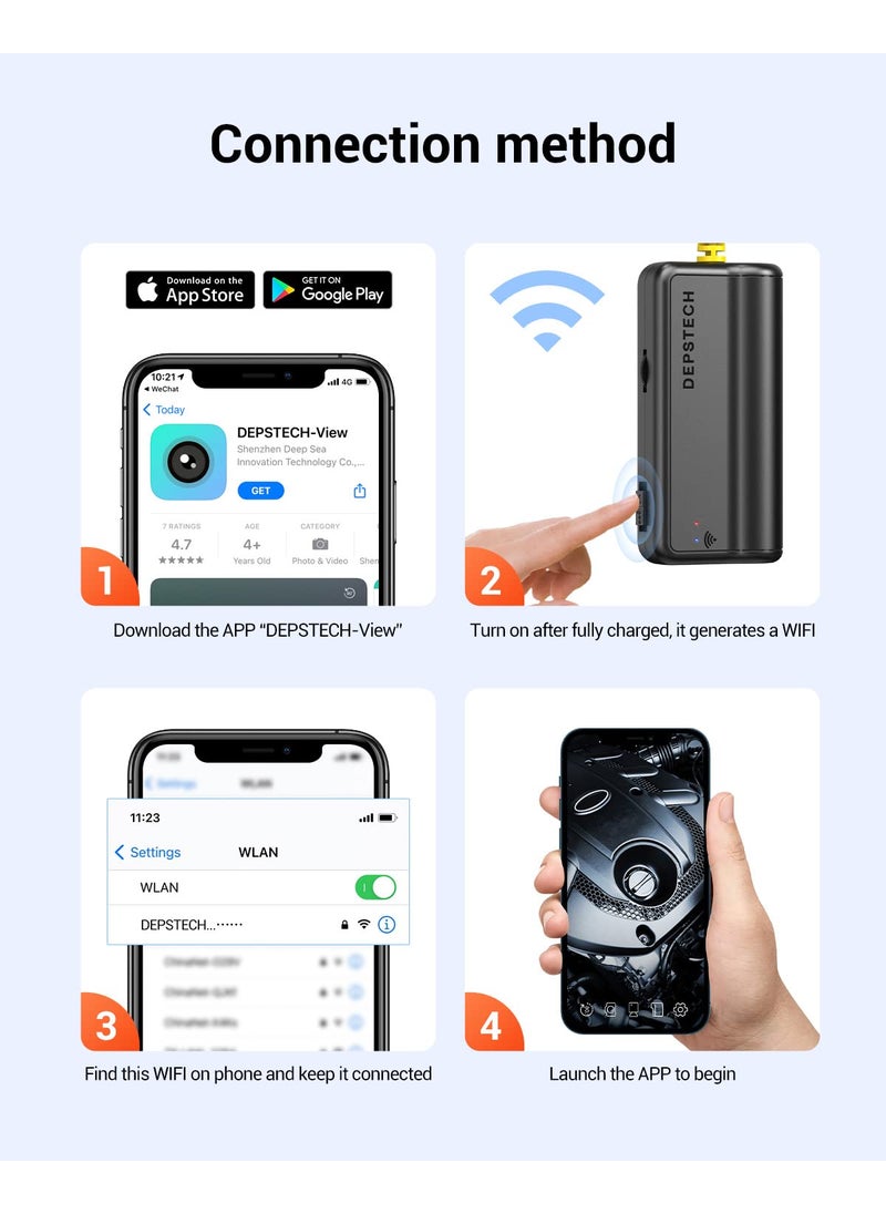 DEPSTECH DEPSTECH Dual Lens Wireless Endoscope, 1080P Scope Snake Camera with 7 LED Lights,0.31In Lens Video HD Inspection Camera,IP67 Waterproof Borescope,16.5FT Cable for Android & iOS Phone or Tablet-Yellow  - Image 2