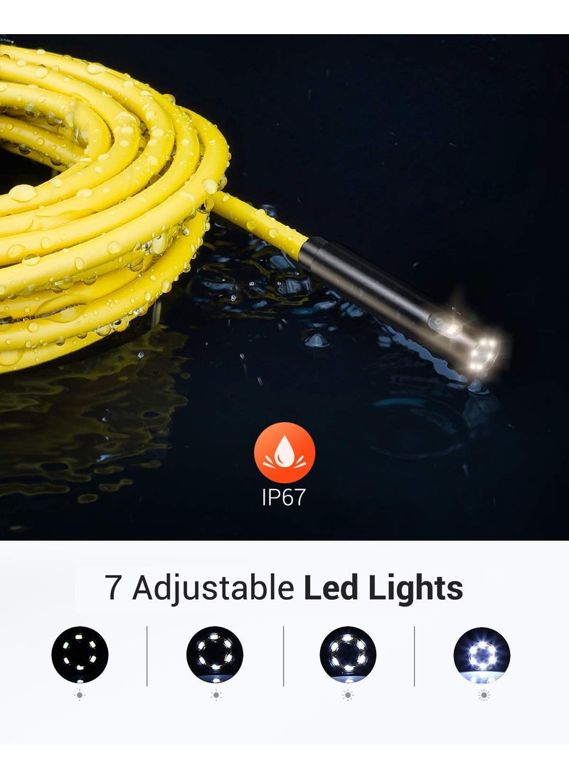 DEPSTECH DEPSTECH Dual Lens Wireless Endoscope, 1080P Scope Snake Camera with 7 LED Lights,0.31In Lens Video HD Inspection Camera,IP67 Waterproof Borescope,16.5FT Cable for Android & iOS Phone or Tablet-Yellow  - Image 5