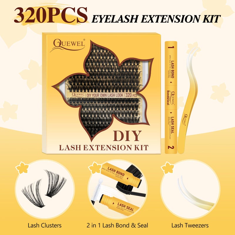 QUEWEL Lash Clusters Kit, 320Pcs 60D+80D Lash Cluster Eyelash Extensions Mix 12-18mm 3D Eyelash Clusters with Lash Bond and Seal and Lash Tweezers Easily Create 3D Lashes Clusters at Home(60+80D Kit) - Image 2