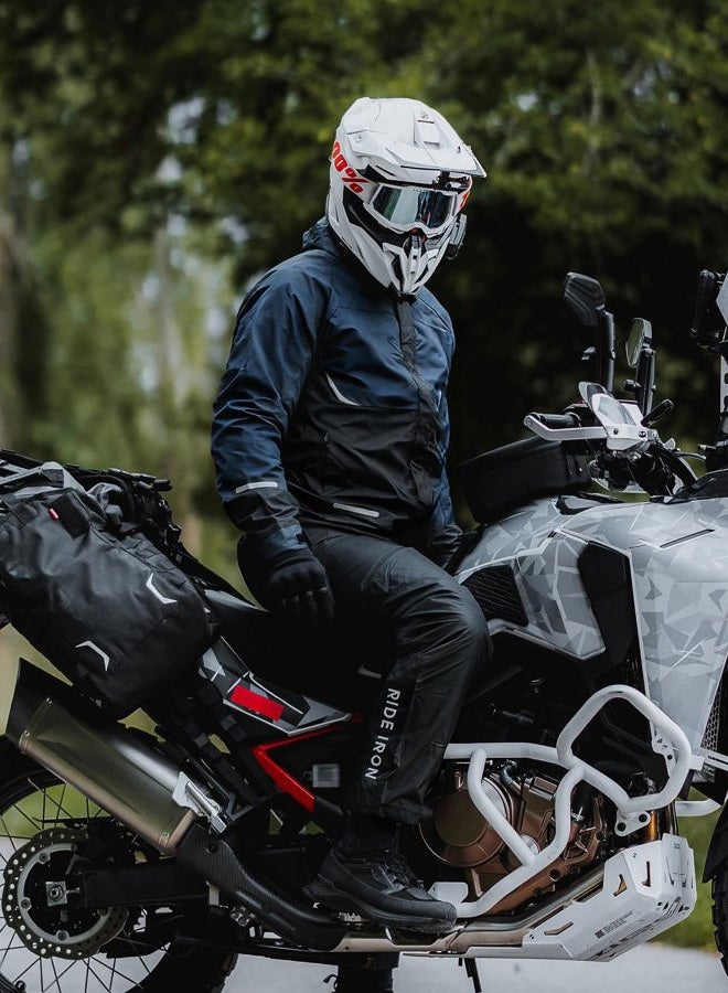 RIDEIRON بدلة مطر دراجات نارية للرجال - 10 مم مقاومة للماء وقابلة للتنفس وعاكسة وخفيفة الوزن ومضغوطة مع حماية كاملة للدراجات النارية, زرقاء, L - Image 2