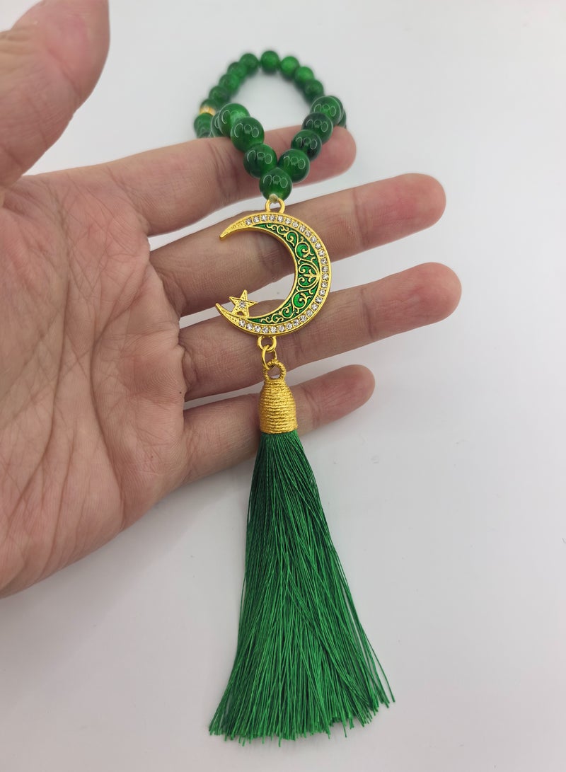 Fianser Car Pendant Metal Set Crescent And Star Gold-Plated Hanging Ornaments Interior Accessories Decoration Gift For Ramadan Hajj Umrah Home Decor Prayer Beads 33 Tasbih Tasbeeh Zikr Islamic Muslim Allah Ihram Arabic Travel Carry on - Image 3