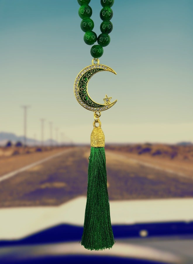Fianser Car Pendant Metal Set Crescent And Star Gold-Plated Hanging Ornaments Interior Accessories Decoration Gift For Ramadan Hajj Umrah Home Decor Prayer Beads 33 Tasbih Tasbeeh Zikr Islamic Muslim Allah Ihram Arabic Travel Carry on - Image 4