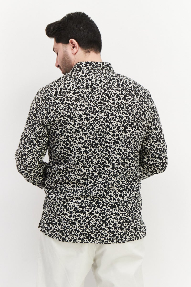 John Varvatos Men Regular Fit Animal Print Long Sleeve Casual Shirt, Black - Image 3
