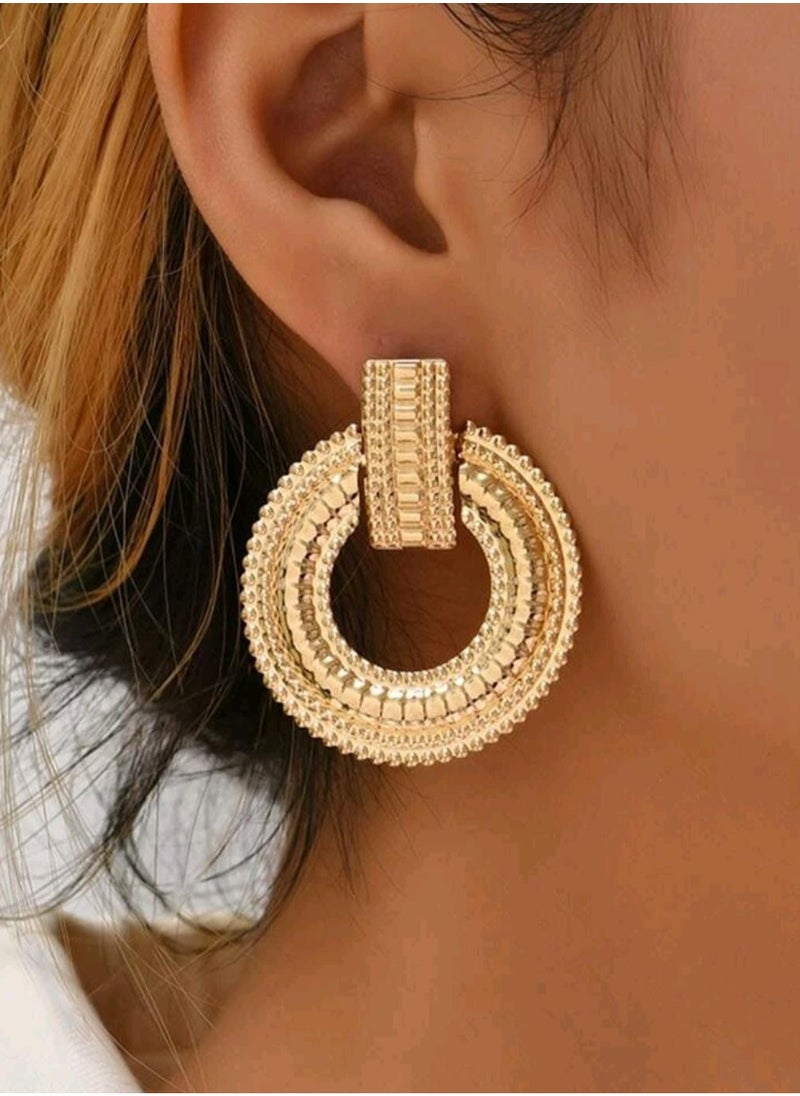 Shein Textured Metal Hoop Earrings Gold  - Image 1