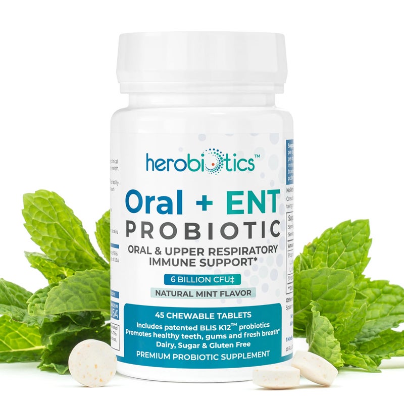 Oral Probiotics for Better Breath Gingivitis Strep Throat Tonsil Stones ENT 6 Bn CFU Oral Probiotics with Lactobacillus Reuteri L Plantarum BLIS K1245 Chewable Tablets