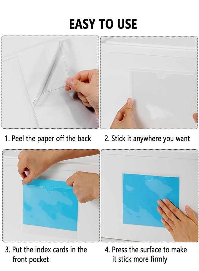HAWAWA 20 PCS Self Adhesive Index Card Pockets with Top Open, Clear Plastic Label Holder for Cards of Note, Library and Business, Adhesive Label Pockets & Card Holder 3" x 5" (Index Card not Included) - Image 5