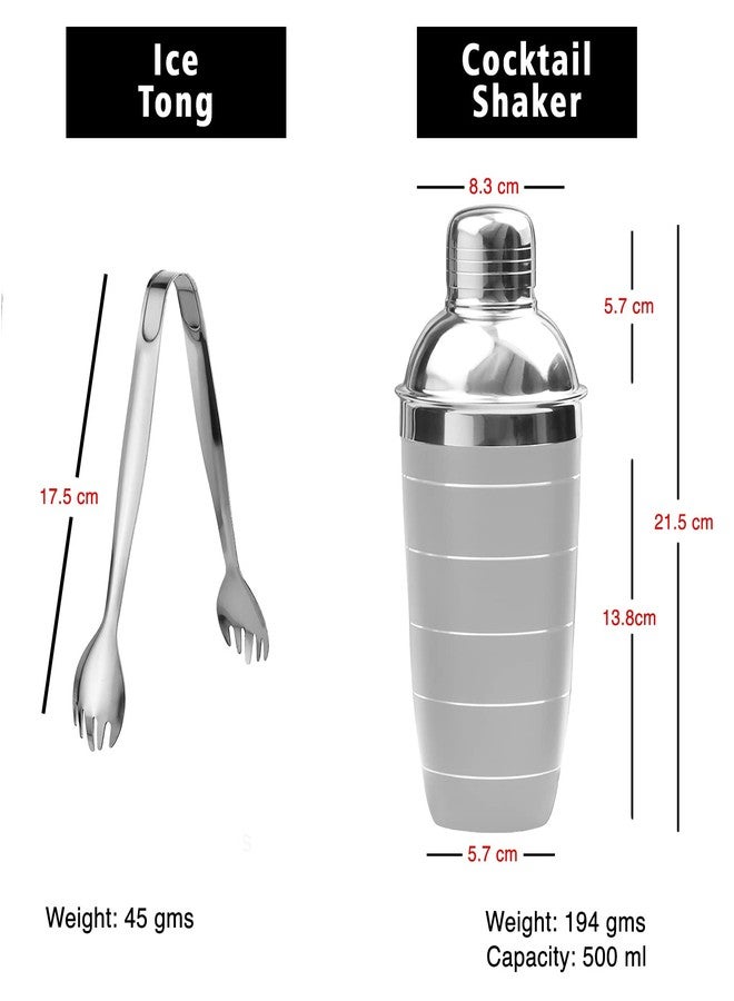Steren Impex | Pack of 4 Piece Bar Set for Drink/Gift, Double Wall - Ice Bucket with Tong, Peg Measurer & Cocktail Shaker, Ring Design - Off White - Image 4