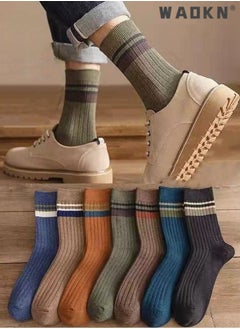 WAOKN 7 Pairs of Men's Striped Socks,Mid-Calf,Suitable for All Seasons,Vintage Crew Socks,Women's Loose Athletic Calf Socks, Casual Cotton Stretchy Novelty Socks,Casual Socks- Perfect for Everyday Wear  - Image 1