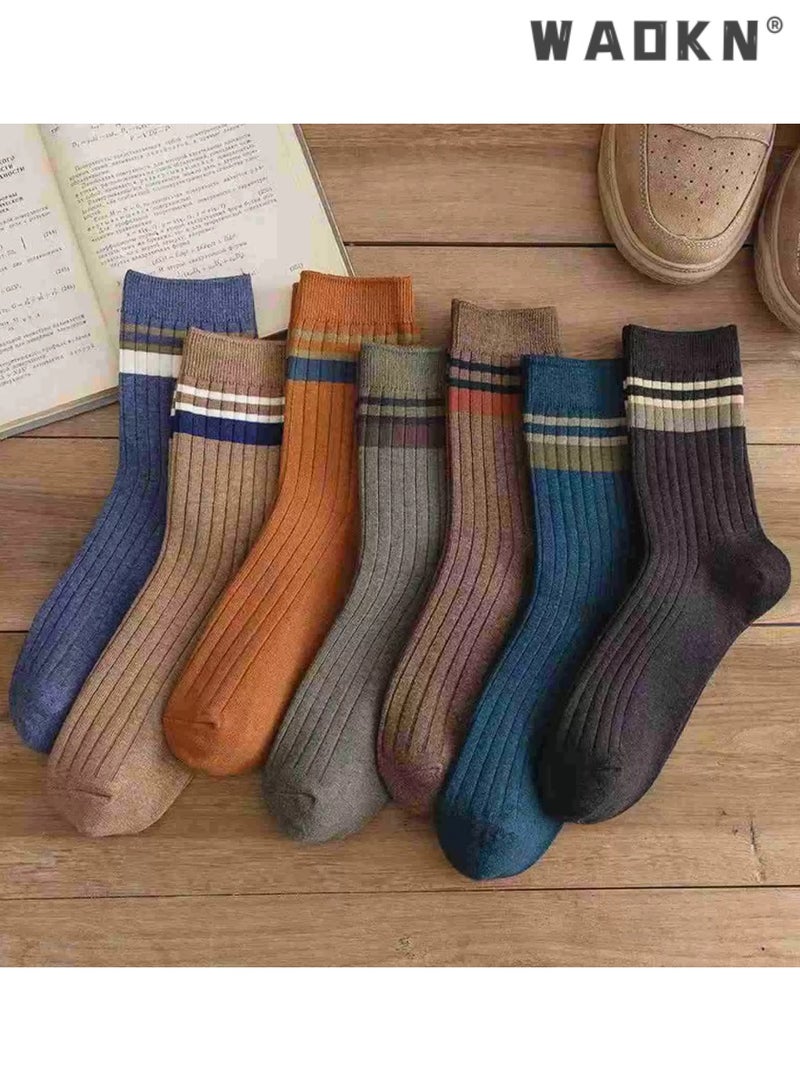 WAOKN 7 Pairs of Men's Striped Socks,Mid-Calf,Suitable for All Seasons,Vintage Crew Socks,Women's Loose Athletic Calf Socks, Casual Cotton Stretchy Novelty Socks,Casual Socks- Perfect for Everyday Wear  - Image 3