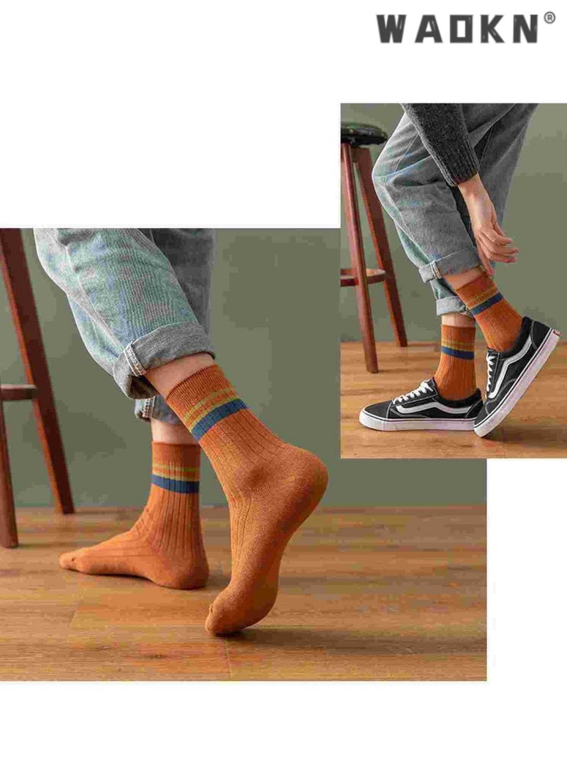 WAOKN 7 Pairs of Men's Striped Socks,Mid-Calf,Suitable for All Seasons,Vintage Crew Socks,Women's Loose Athletic Calf Socks, Casual Cotton Stretchy Novelty Socks,Casual Socks- Perfect for Everyday Wear  - Image 2